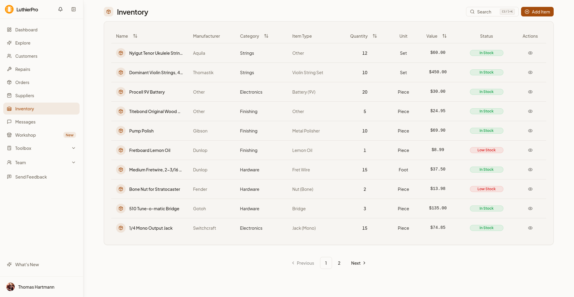 Parts inventory with automatic deduction